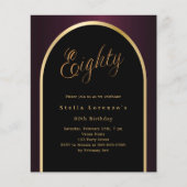 80e verjaardag zwarte Bourgondische gouden boog ui (Voorkant)