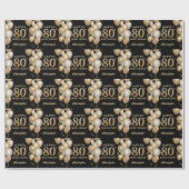 80e verjaardag zwarte en goudballonnen cadeaupapier (Vlak)