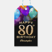 80e verjaardag Zwarte en gouden ballonnen Cadeaulabel (Achterkant)