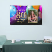 80e verjaardag Zwarte en gouden ballonnen Foto Spandoek (Beurs)