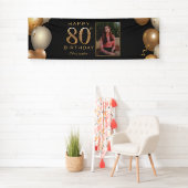 80e verjaardag Zwarte en gouden ballonnen Foto Spandoek (Insitu)