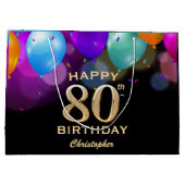 80e verjaardag Zwarte en gouden ballonnen Groot Cadeauzakje (Achterkant)