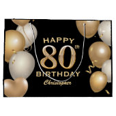 80e verjaardag Zwarte en gouden ballonnen Groot Cadeauzakje (Achterkant)