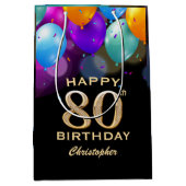 80e verjaardag Zwarte en gouden ballonnen Medium Cadeauzakje (Voorkant)