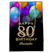 80e verjaardag Zwarte en gouden ballonnen Medium Cadeauzakje (Achterkant)