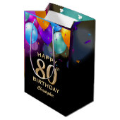 80e verjaardag Zwarte en gouden ballonnen Medium Cadeauzakje (Achterkant Gekanteld)