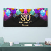 80e verjaardag Zwarte en gouden ballonnen Spandoek (Beurs)