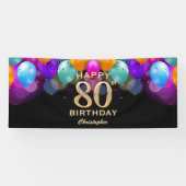 80e verjaardag Zwarte en gouden ballonnen Spandoek (Horizontaal)