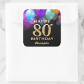 80e verjaardag Zwarte en gouden ballonnen Vierkante Sticker (Tas)