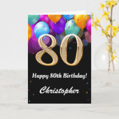 80e verjaardag zwarte en goudkleurige ballonnen kaart (Gele Bloem)