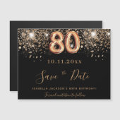 80e verjaardag zwarte glitter sparen de date magne (Voorkant / Achterkant)