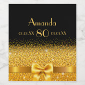 80e verjaardag zwarte gouden elegante naam wijn etiket (Enkel label)