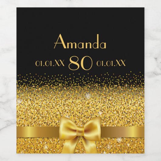 80e verjaardag zwarte gouden elegante naam wijn etiket (Enkel label)