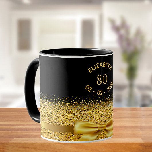 80e verjaardag zwarte gouden klassieke elegante bo mok