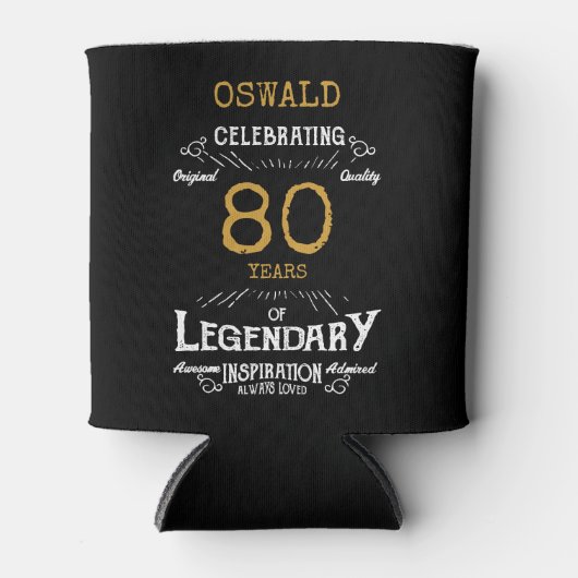 80e verjaardag zwarte gouden Legendaire foto Blikjeskoeler (Voorkant)