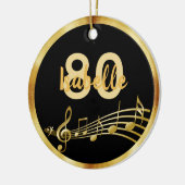 80e verjaardag zwarte gouden muzieknoten naam keramisch ornament (Links)
