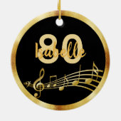 80e verjaardag zwarte gouden muzieknoten naam keramisch ornament (Achterkant)