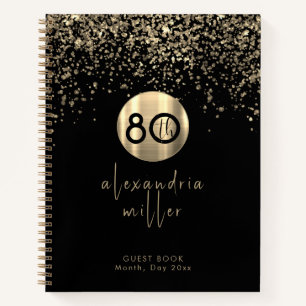 80e verjaardag zwarte goudglitter-Guestbook Notitieboek
