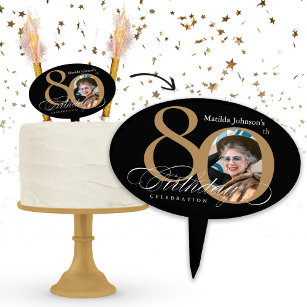 80e verjaardag zwarte goudkalligrafie Aangepaste f Cake Topper