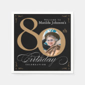 80e verjaardag zwarte goudkalligrafie Aangepaste f Servet (Voorkant)