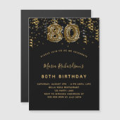 80e verjaardag zwarte goudluipaard afdrukluxe magnetische uitnodiging (Voorkant / Achterkant)