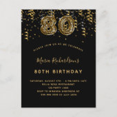 80e verjaardag zwarte goudluipaard afdrukluxe uitnodiging briefkaart (Voorkant)