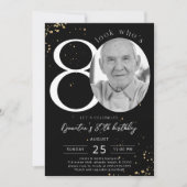 80e verjaardag zwarte gouduitnodiging Kaart Foto (Voorkant)