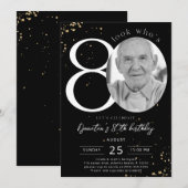 80e verjaardag zwarte gouduitnodiging Kaart Foto (Voorkant / Achterkant)