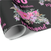 80e verjaardag zwarte roze floral cadeaupapier (Rol Hoek)