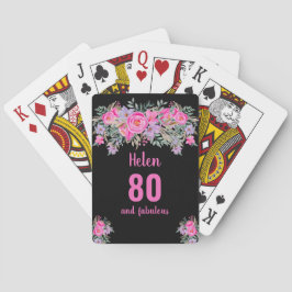 80e verjaardag zwarte roze floral pokerkaarten