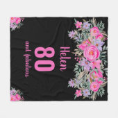 80e verjaardag zwarte roze florale deken (Voorkant (Horizontaal))