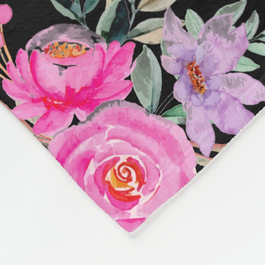 80e verjaardag zwarte roze florale deken (Hoek)