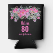 80e verjaardag zwarte roze florale koelbox blikjeskoeler (Voorkant)