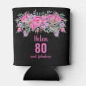 80e verjaardag zwarte roze florale koelbox blikjeskoeler (Achterkant)