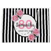 80e verjaardag zwarte strepen roze rozenrozen naam groot cadeauzakje (Voorkant)