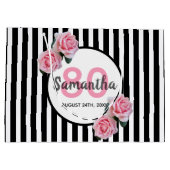 80e verjaardag zwarte strepen roze rozenrozen naam groot cadeauzakje (Achterkant)