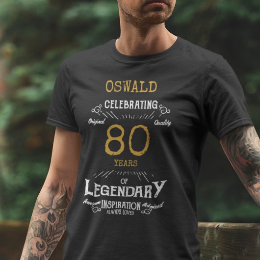 80e verjaardag zwarte witte gouden Mannen T-shirt