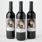 80e verjaardag zwarte witte strepen foto van flora wijn etiket (Flessen)