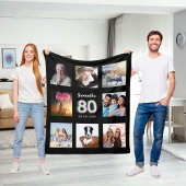 80e verjaardag zwarte zilveren foto collage naam fleece deken