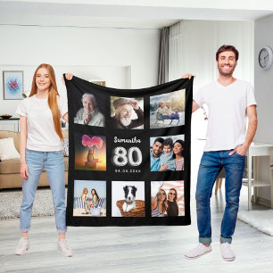 80e verjaardag zwarte zilveren foto collage naam fleece deken