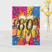 80e verjaardagsbiertost in Pop Art Kaart (Gele Bloem)