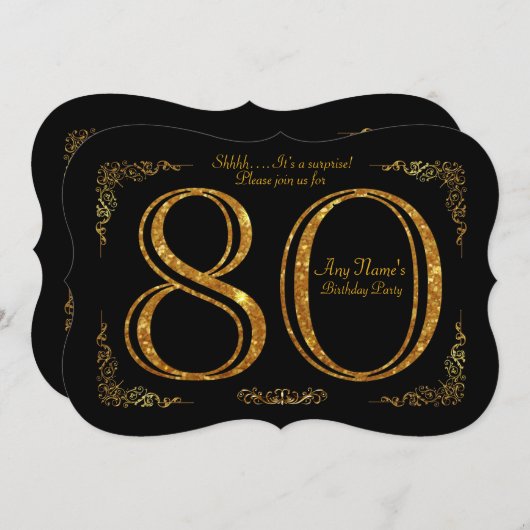 80e, Verjaardagsfeest 80e, grote Gatsby, zwart & g Kaart (Voorkant / Achterkant)