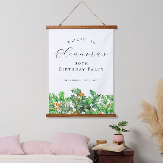 80e Verjaardagsfeest December Geboorte Bloem Welko Hangend Wandkleed (Slaapkamer)