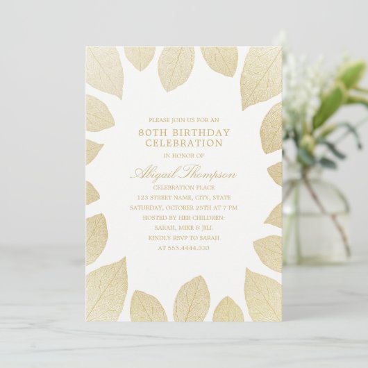 80e verjaardagsfeest Elegante gouden bladeren Kaart (Staand voorkant)