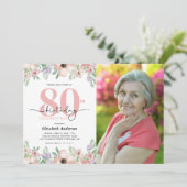 80e verjaardagsfeest Elegante pastel Bloemenfoto Kaart (Staand voorkant)