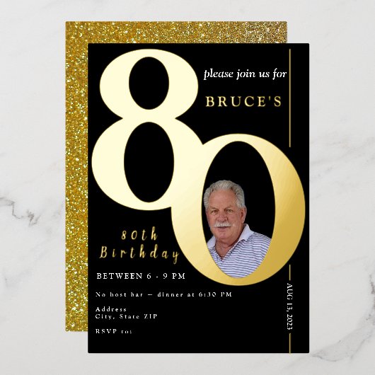 80e Verjaardagsfeest Folie Uitnodiging (Voorkant / Achterkant)