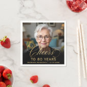 80e Verjaardagsfeest Foto Gold Script Cheers Servet (Insitu)