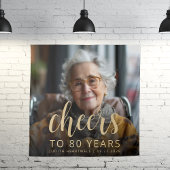 80e Verjaardagsfeest Foto Gold Script Cheers Wandkleed