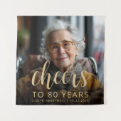 80e Verjaardagsfeest Foto Gold Script Cheers Wandkleed (Voorkant)