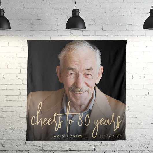 80e Verjaardagsfeest Foto Gouden Script Proost Wandkleed